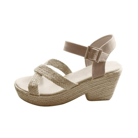 

YanHoo Wedge Sandals for Women Espadrilles Dresssy 2023 Bohemia Elastic Ankle Strap Sandals Open Toe Summer Wedding Platform Shoes Sandal