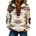 thumbnail image 1 of Women's Sweatshirt Jacket， Zip Up Sweatshirt with Colorblocked Semi-Zip Design and Turn-Down Collar， Long Sleeve Casual Top for Casual Outings & Spring Summer Wear, 1 of 8