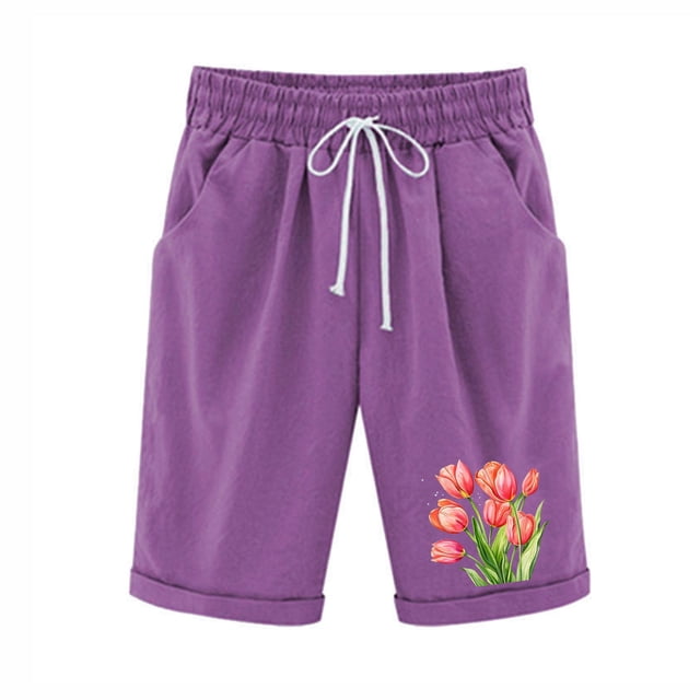 Top and Shorts Sets for Women, Womens Elastic Waist Printing Drawstring Shorts