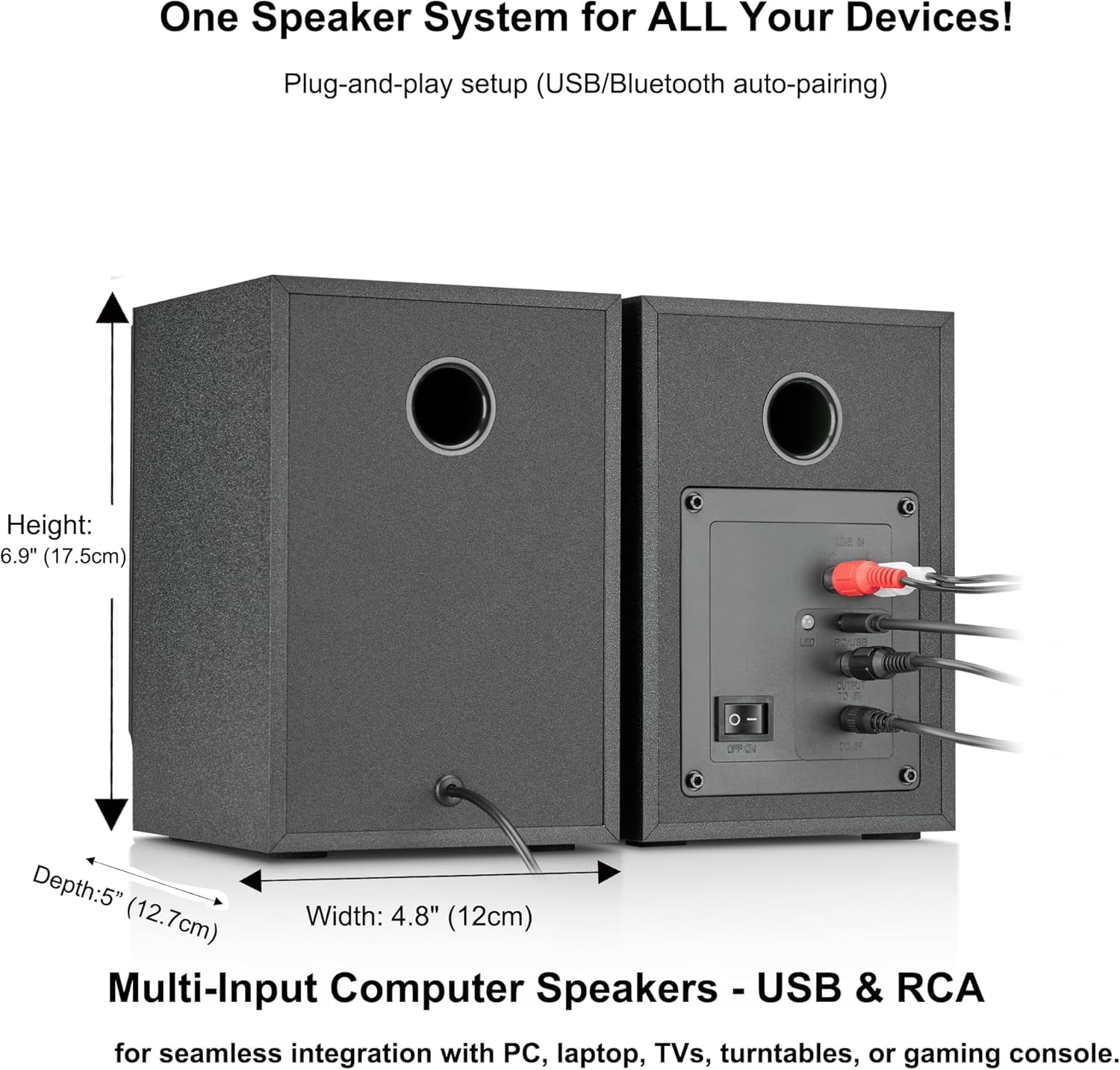 Computer Speakers for Desktop PC,  Bluetooth Surround Sound Speakers with Bass, Compact Powered Bookshelf Speakers for Office, Monitors, Laptop, Gaming, TV,