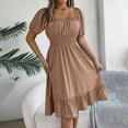 thumbnail image 3 of Square Neck Ruffle Hem Dress for Women Cute Short Puff Sleeve Dresses Casual Ruffle Shirred Flowy Party Dress, 3 of 9
