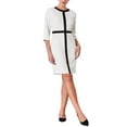 thumbnail image 2 of INSPIRE CHIC Women's Winter Long Sleeve Contrast Color Pencil Work Sheath Dress S White Black, 2 of 5