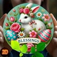thumbnail image 5 of HELLOYOUNG Vintage Easter Bunny Floral Round Metal Wall Sign 2D Flat Printed Iron Art with Blessings Design No Electricity Needed for Home Decor, 5 of 13