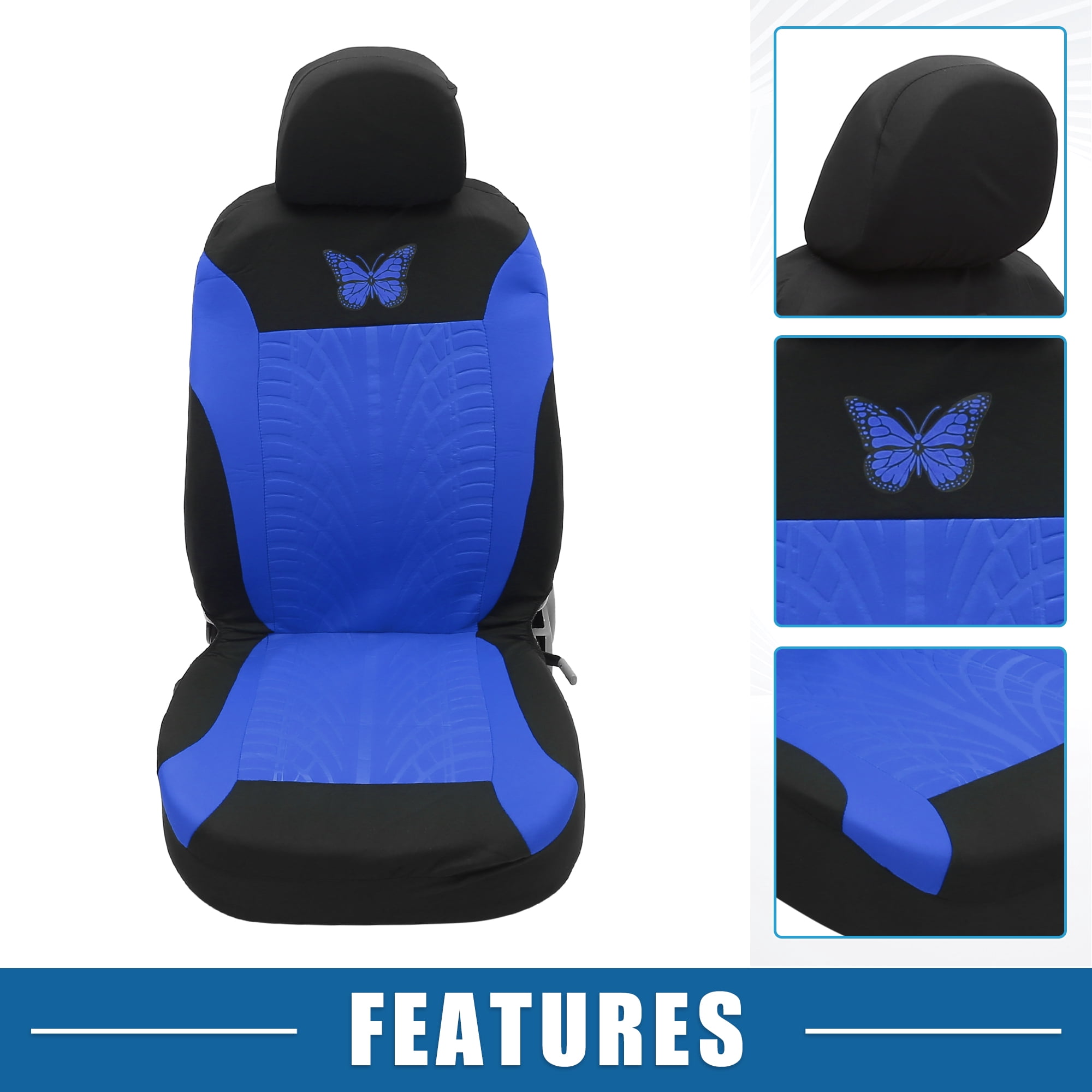 Unique Bargains 4Pcs Universal Washable Butterfly Car Seat Covers Kit Blue
