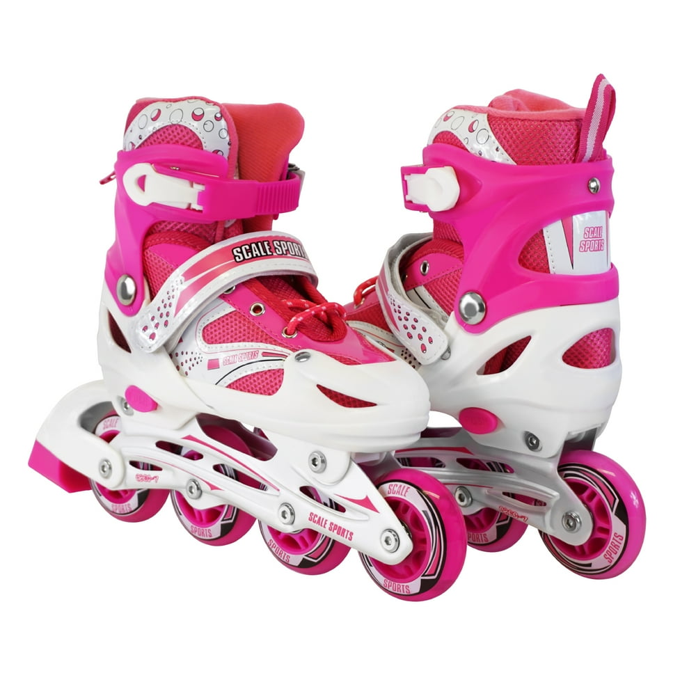 Size 11J1 Adjustable Kids Light Up Inline Skates Pink