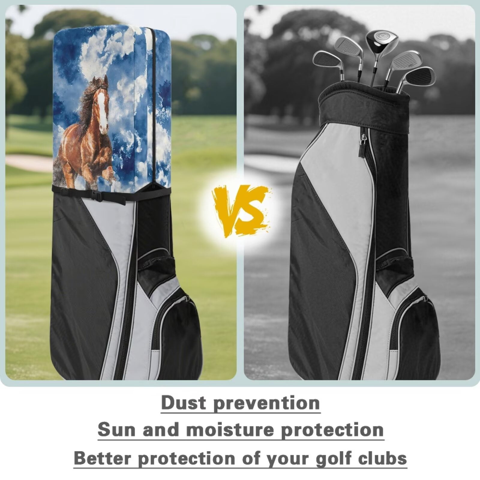 Chririnla Blue Tie-Dye Horse Golf Bag Rain Cover Decorative Protector for Stand Carry Cart Tour Bags with Snap Button Easy Access