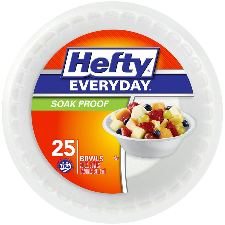 Hefty Everyday Soak-Proof Foam Bowls, White, 20 Ounce, 25 Count