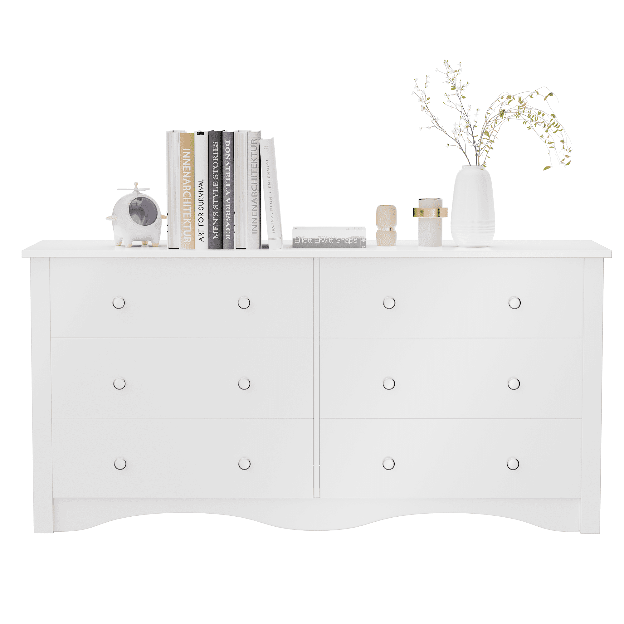 Homall 6 Drawer Double Dresser, Modern Chest of Drawers, Wood Storage Cabinet for Bedroom & Living Room, White