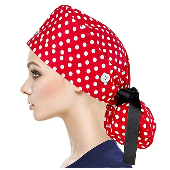 Herrnalise Scrub Cap With Buttons Bouffant Hat With Sweatband for Womens and Mens