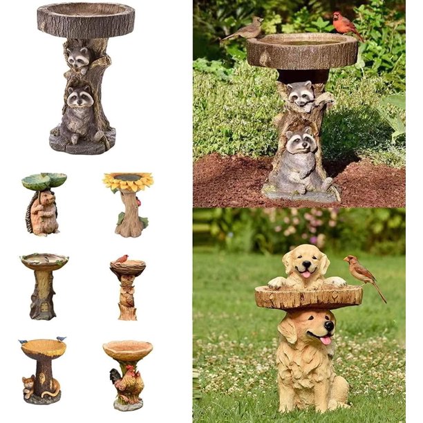 Bird Bath,Resin Dog Polyresin Antique Garden Bird Feeder Bird Bath for