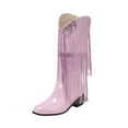 thumbnail image 2 of Bnwani Women Boots Winter Fashion Pointed Toe High-Heel Thick Chunky High Knee-High Casual Solid Tassel Boot Pink Size 5, 2 of 6