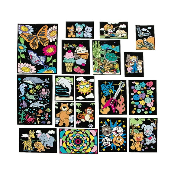 Color Your Own Fuzzy Poster Assortment - Craft Kits - 24 Pieces