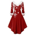 thumbnail image 4 of Women's Vintage Christmas Printed Midi Dress - Casual Cocktail Party Festive Wear, Red, XXXL, 4 of 4