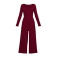 thumbnail image 6 of MLCDZ Long Sleeve Jumpsuit for Women Fall Casual Lightweight One Piece Square Neck Wide Leg Pants Workout Gym Golf Romper With Pockets, 6 of 7