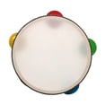 thumbnail image 1 of 6 Inch Wooden Tambourine Handbell Hand Drum with Single Row 4pcs Metal Cymbals Jingles Musical, 1 of 7