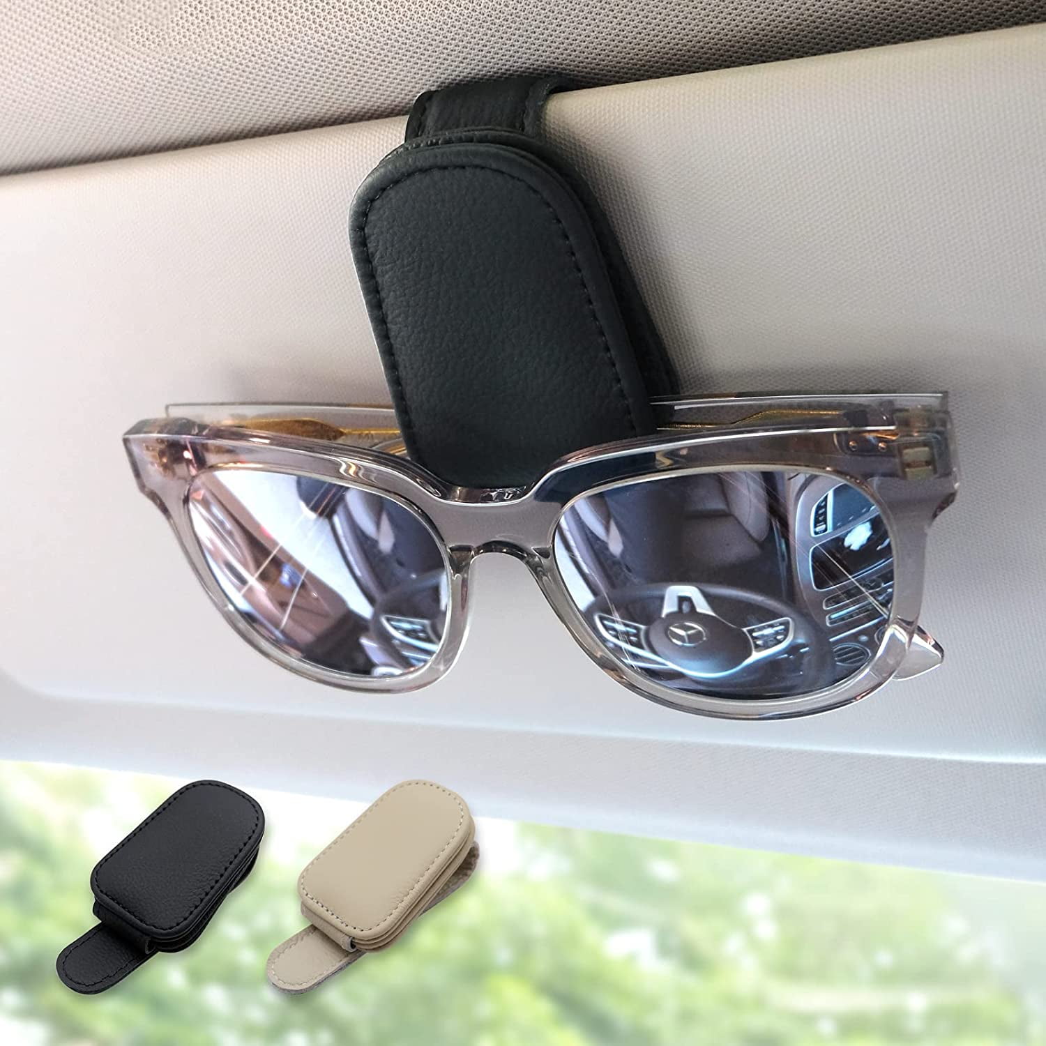 Sunglass Holder, Leather Eyeglass Clip for Car Visor, Car Interior Accessories (1PC