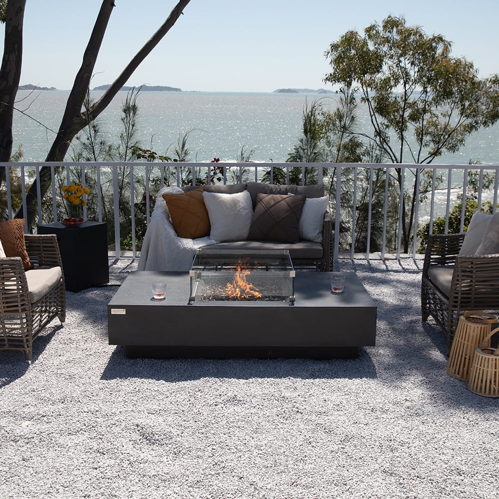 Elementi Plus Cannes Propane Fire Pit for Outside Outdoor Fire Pit Table Smokeless Firepit Concrete Rectangular Fire Table Patio Heater Fireplace 60000 BTUs - Dark Grey, 60 x 31.9 Inches