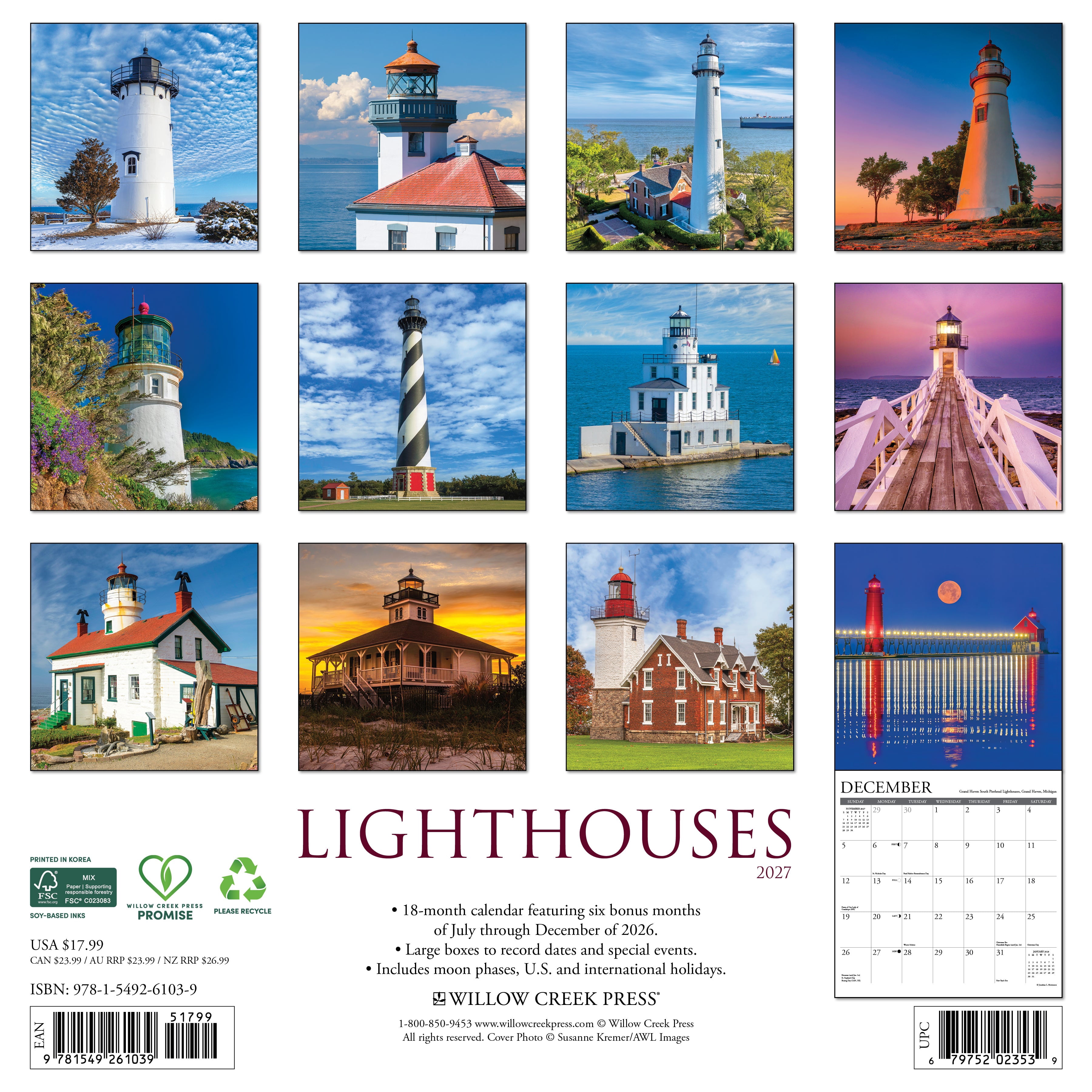 Willow Creek Press, Lighthouses 2027 Wall Calendar