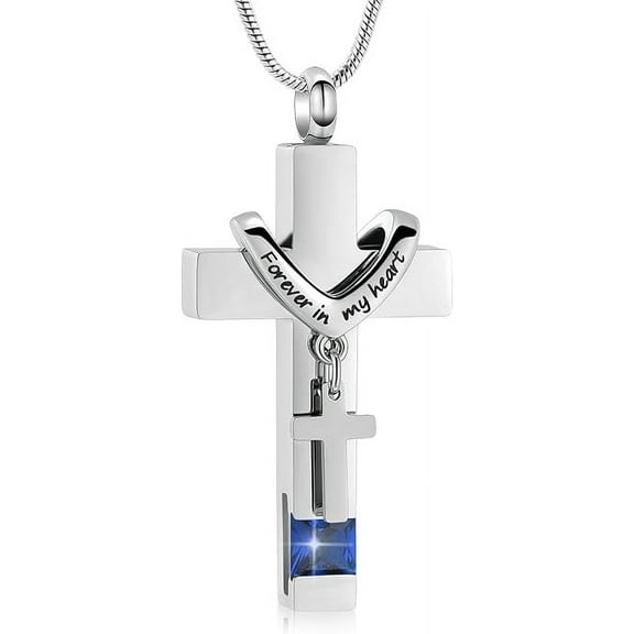 Personalized Cross Urn Necklace for Ashes Birthstone Cremation Pendant Cremation Jewelry for Ashes Cross Ashes Keepsake Pendant