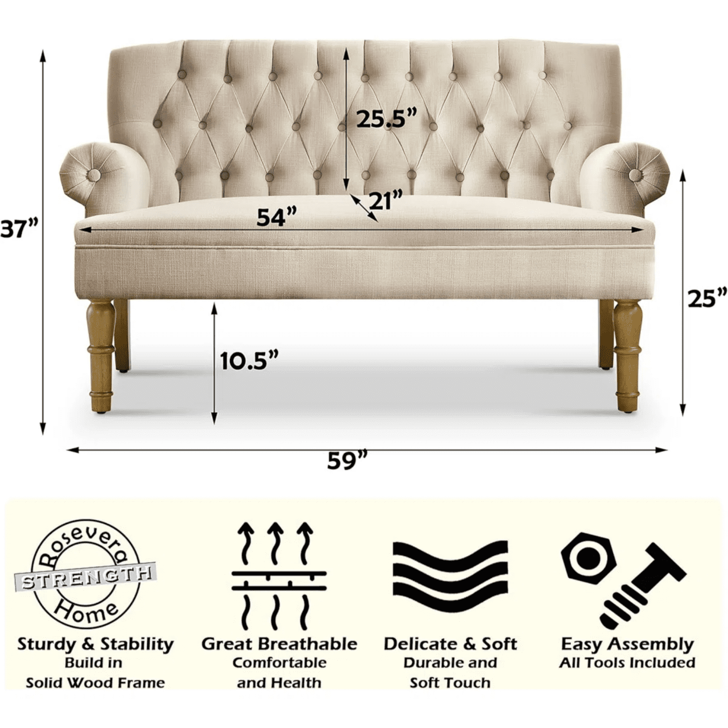 Shengchao Trade Loveseat Sofa for Living Room, Couch in a Box, Sofa para Sala, Love Seats Furniture, Long Couches, Settee, Textile Beige