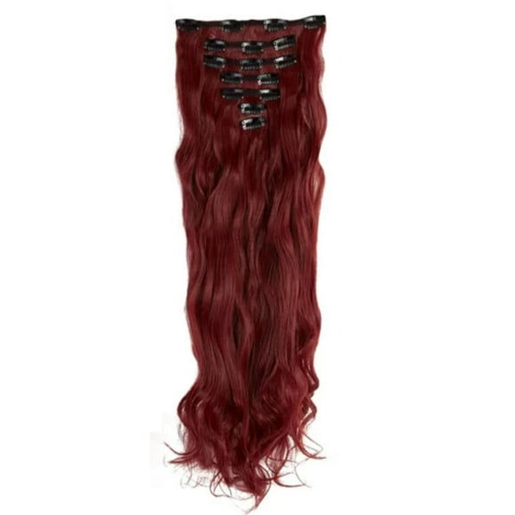 ZTTD Wavy Curly Full Head Clip In On Double Weft Hair Extensions, Red