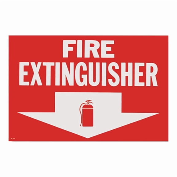 Fire Extinguisher w/ Arrow Vinyl Sign, Self-Adhesive, 1/Each