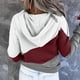 thumbnail image 4 of ICHUANYI Clearance Womens V-neck Long Sleeve Zipper Colorblock Sweatshirts Hoodies Pocket Tunic Tops With Drawstring(Wine, M) ICHUANYI WER2023080915147, 4 of 6