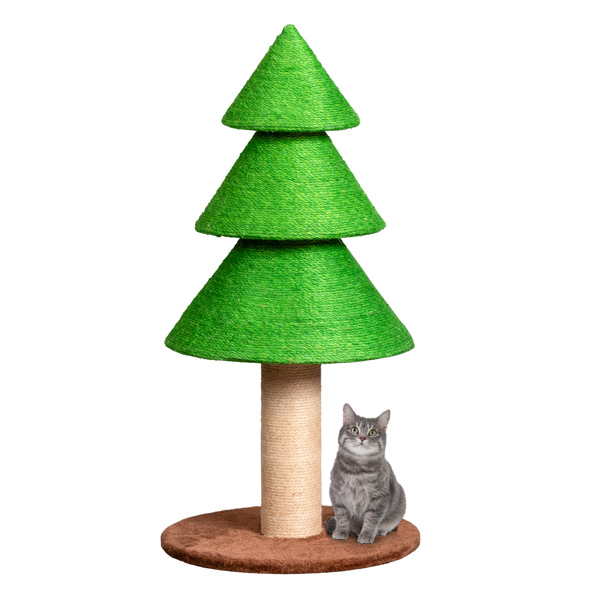 Christmas Tree Cat Scratcher Tower (31.5in), Grass Green Festive Design, Sisal Rope Scratching Post, Fleece Lounge Base for Indoor Cats