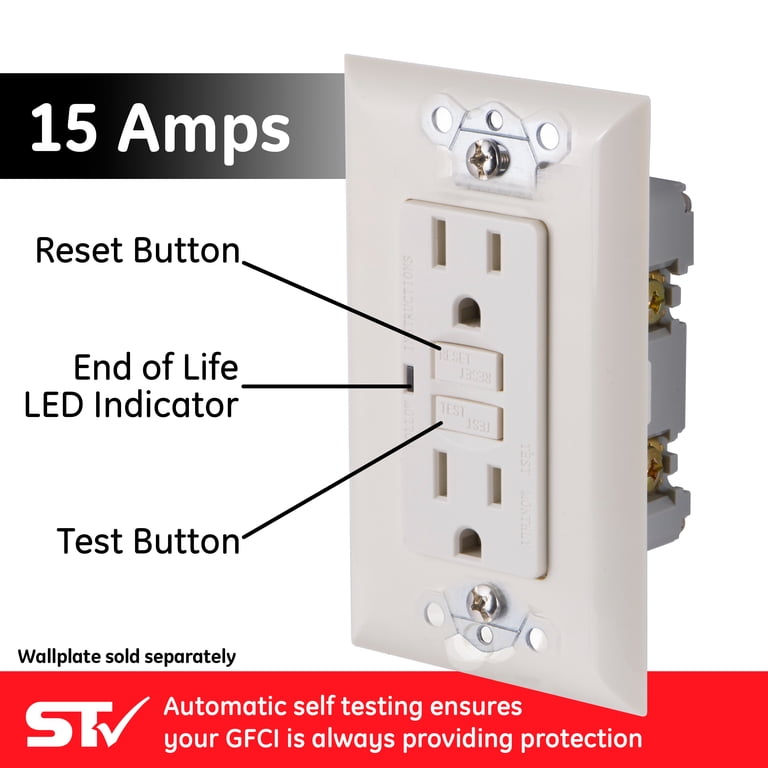 15A GFCI Outlet, Light Almond, Self-Testing photo 4