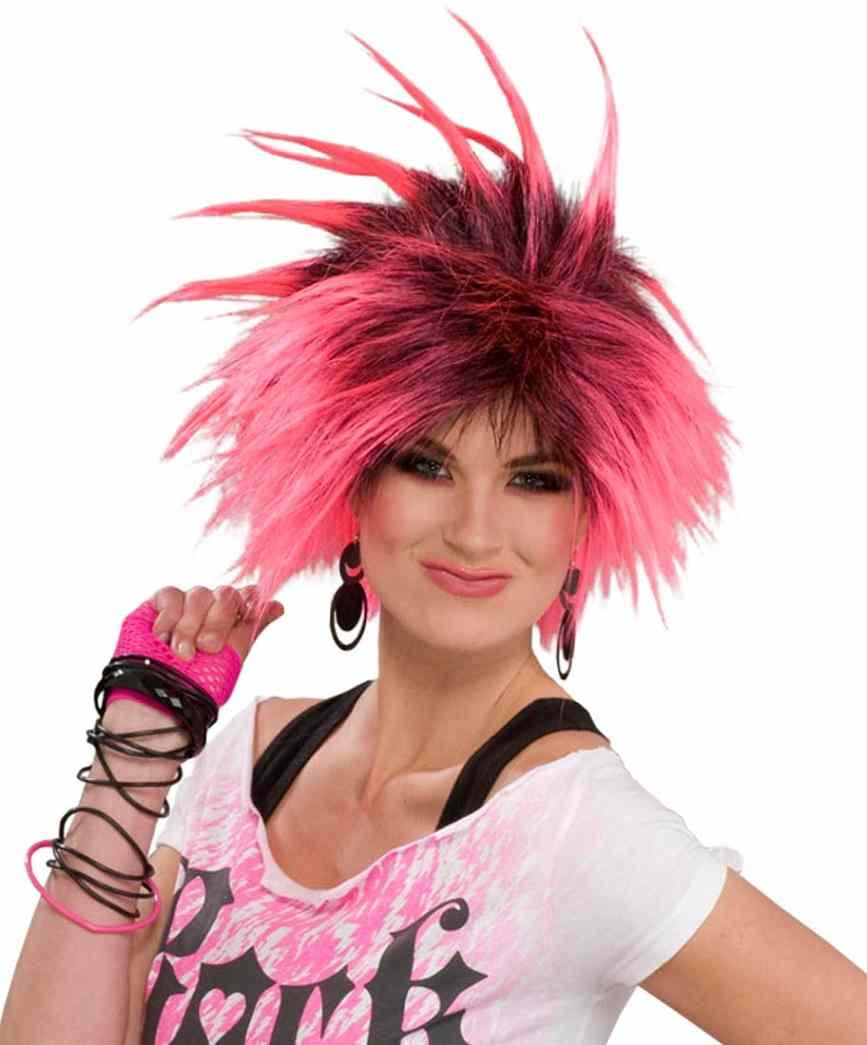 Bubble Gum Pink Wig 80 s Rave Spiked Punk Halloween Adult Costume