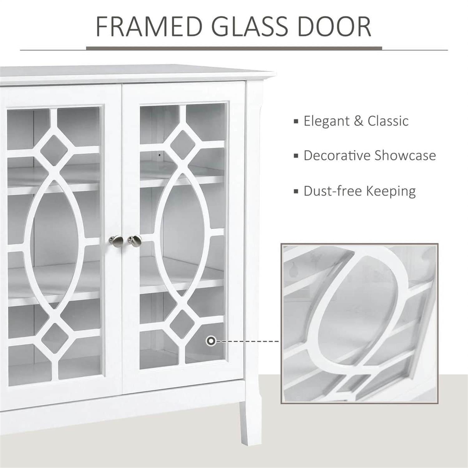 Demi Bonn 31" Sideboard with Double Glass Doors, 2 Shelves, Elevated Base, Modern Display Cabinet for Living Room, White
