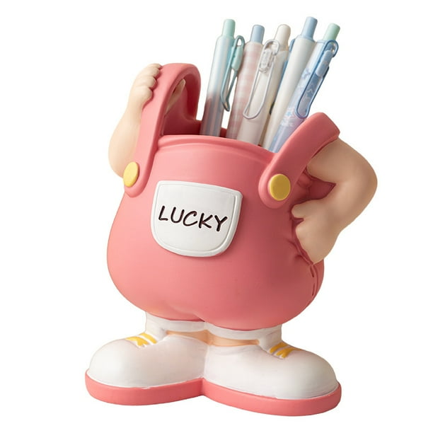 Organizador de escritorio con portalápices de resina con dibujos animados Lucky