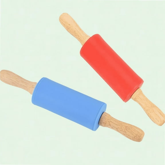 Kids Mini Silicone Rolling Pins, 9-inch Non-stick Surface Wood Handle, Pack of 2