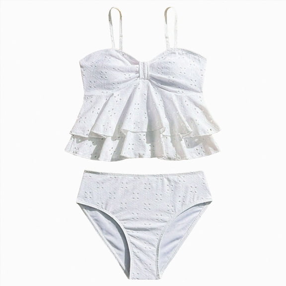Splozh Teen Girls Cute Bikini Sets 2 Piece Swimsuits Fashion for 7-12 Years, Bathing Suits for Teenage Girls Summer Beach Pool White,9-10 Years