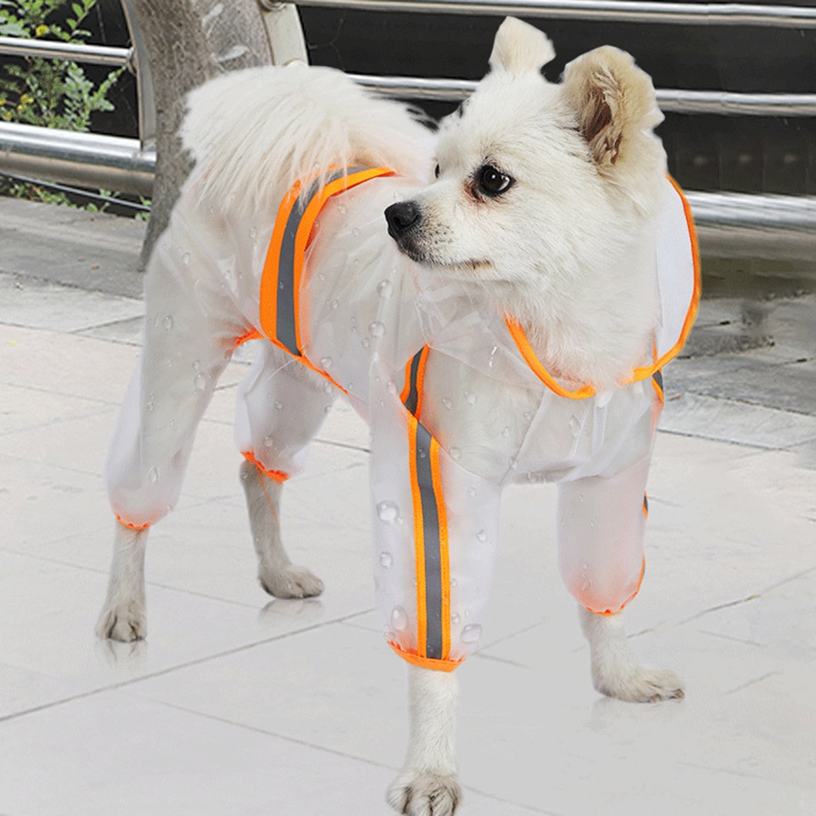 Shulemin Puppy Cat Dog Waterproof Four-legged Transparent Hooded Raincoat  Pet Supply,Orange