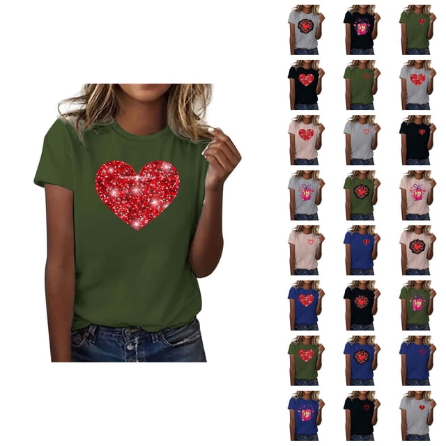 T-shirt Femme Saint-Valentin 2026 Mode Manches Courtes Col Rond Cœur Graphique