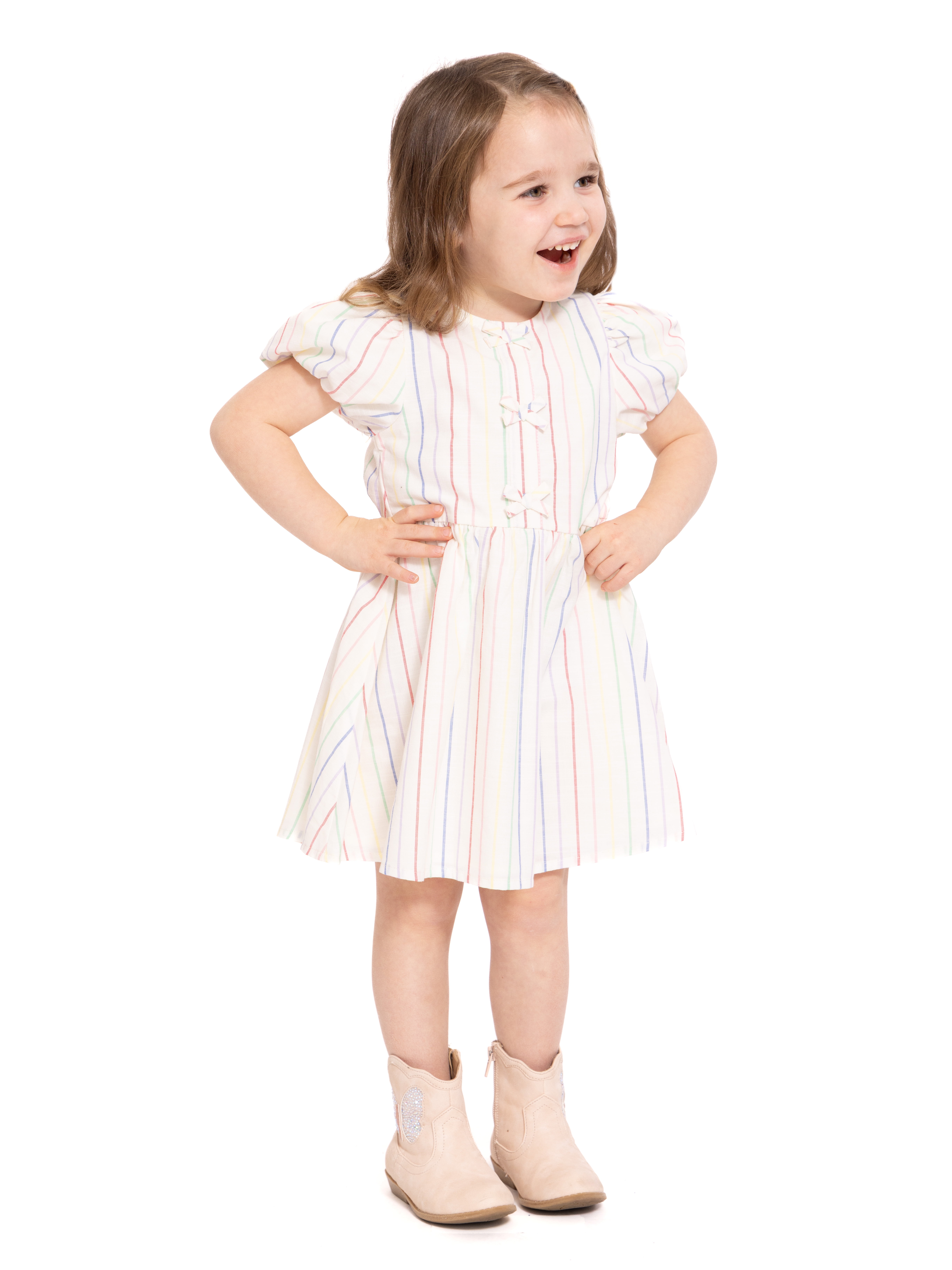 Wonder Nation Toddler Girls Stripe Dress with Bubble Sleeves, Sizes 12M-5T