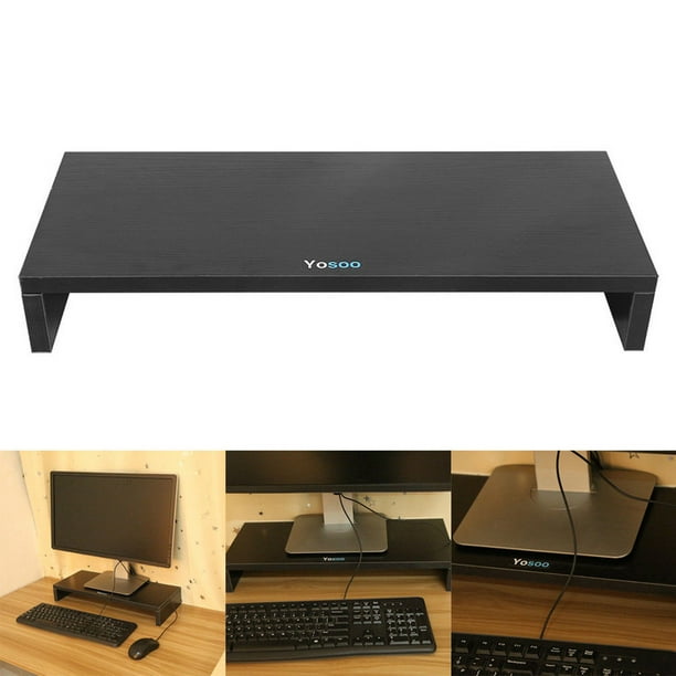Walfront Wooden Computer Monitor Riser Desktop Stand With Keyboard
