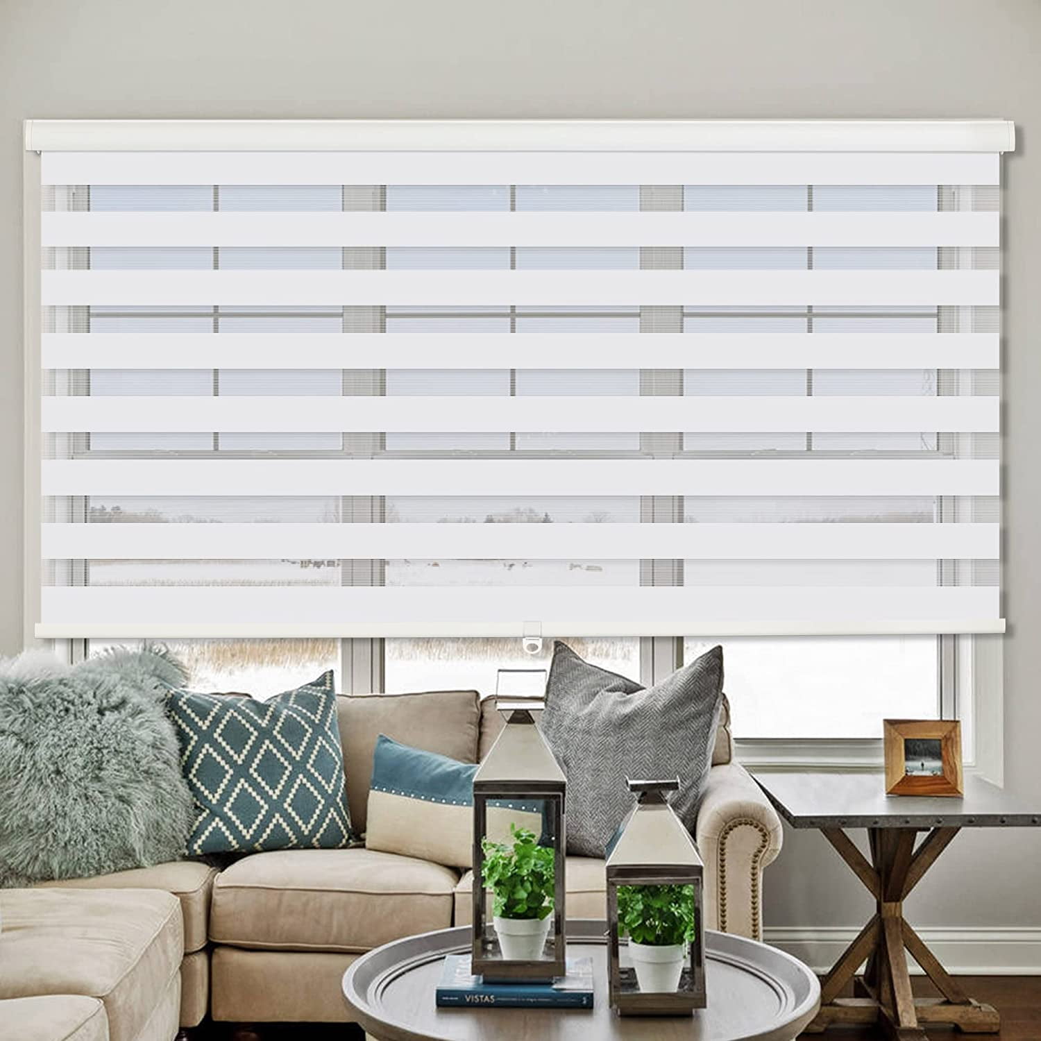 Window Blind Dual Layer Zebra Roller Light Filtering Sheer Shades