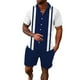 thumbnail image 1 of Conjuntos de 2 piezas Cagnkofi para hombre, chándales de verano, conjuntos a juego, camisetas y pantalones cortos de manga corta con botones y patchwork en bloques de color, 1 of 4