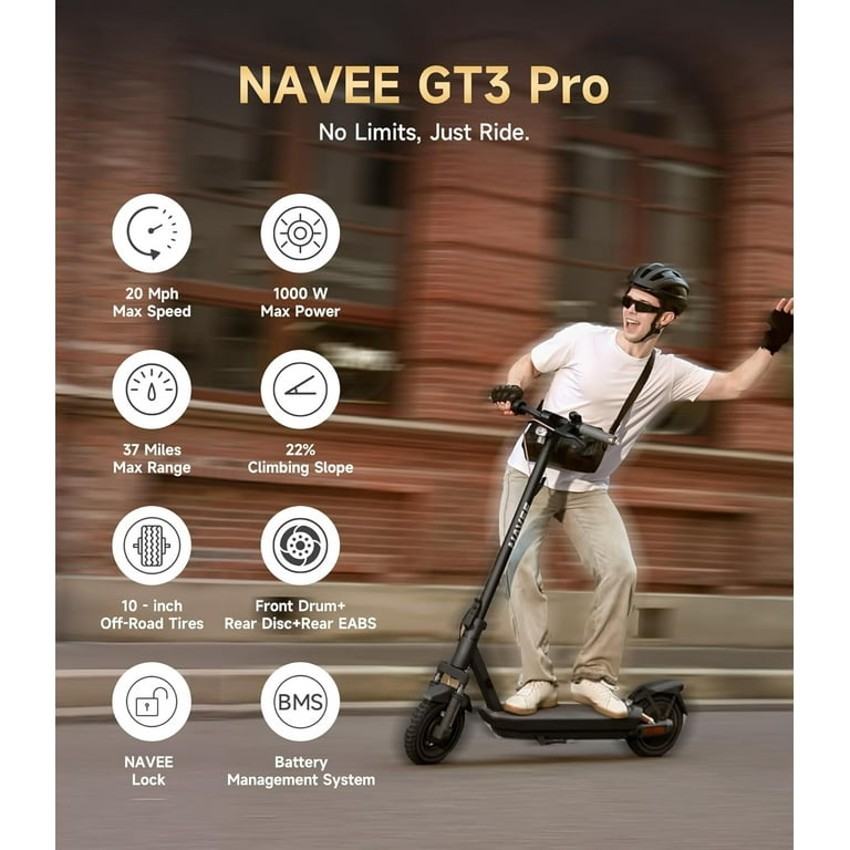 NAVEE, Electric Scooter, GT3 Pro, 1000W/20MPH/37Mi - Walmart.com