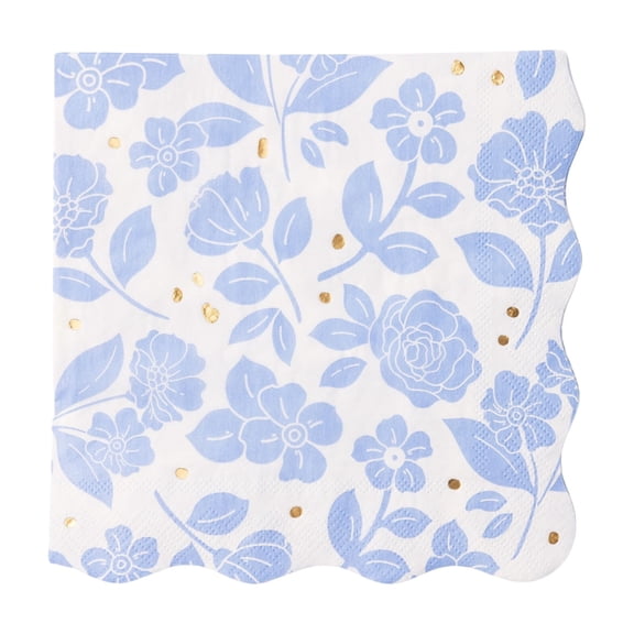 Bonjour Fête Light Blue Floral Large Paper Napkins, Disposable Party Supplies, 20 Count, Lunch Size, Picnic, Birthday, Baby Shower
