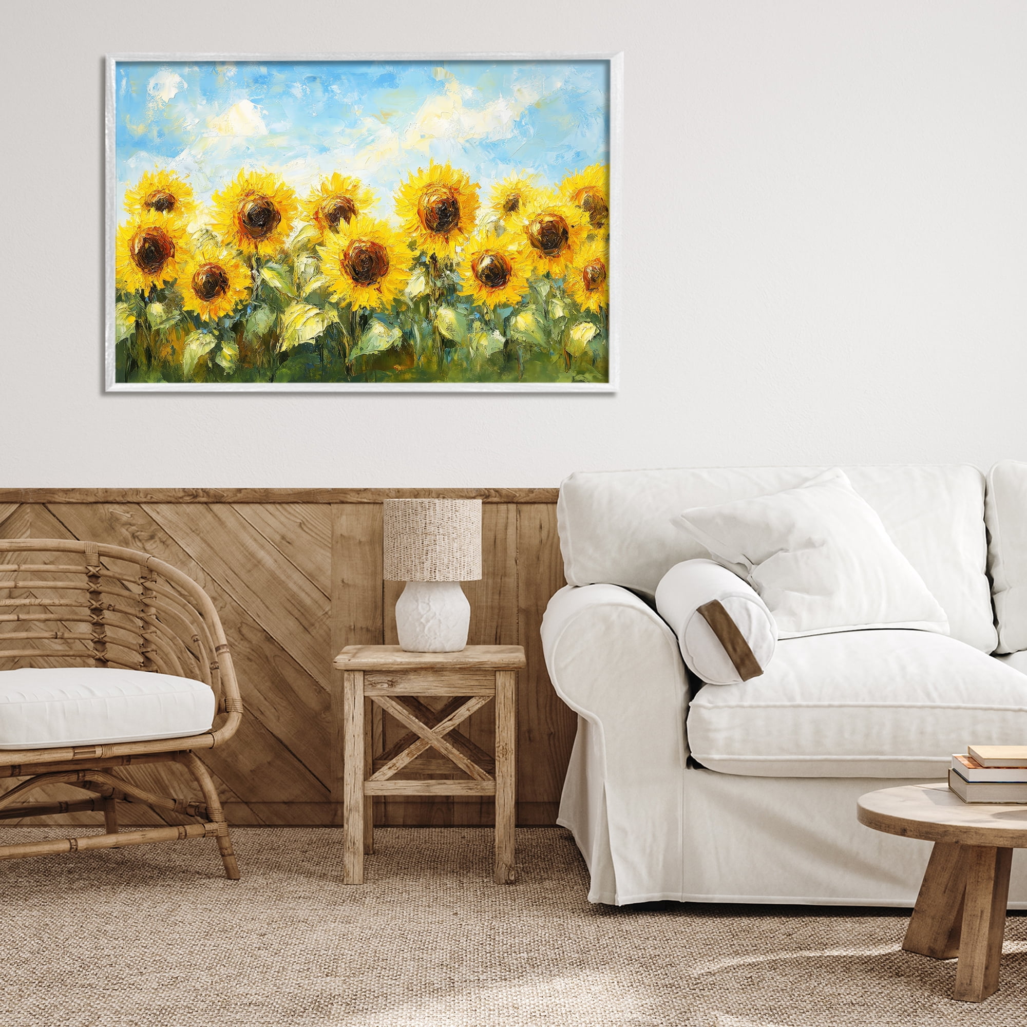 Stupell Industries Impressionist Sunflowers Horizon White Framed Giclee Art, design by Petal Prints Design