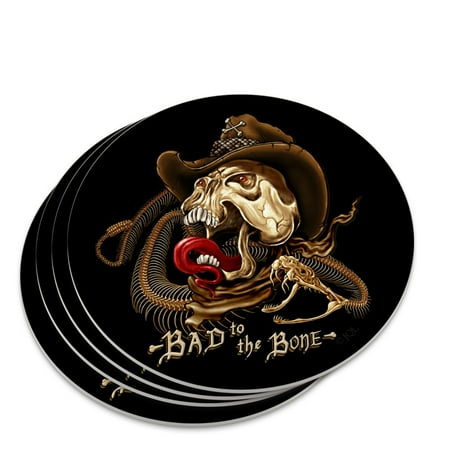 

Bad To The Bone Skull Snake Biker Motorcycle Western Novelty Coaster Set