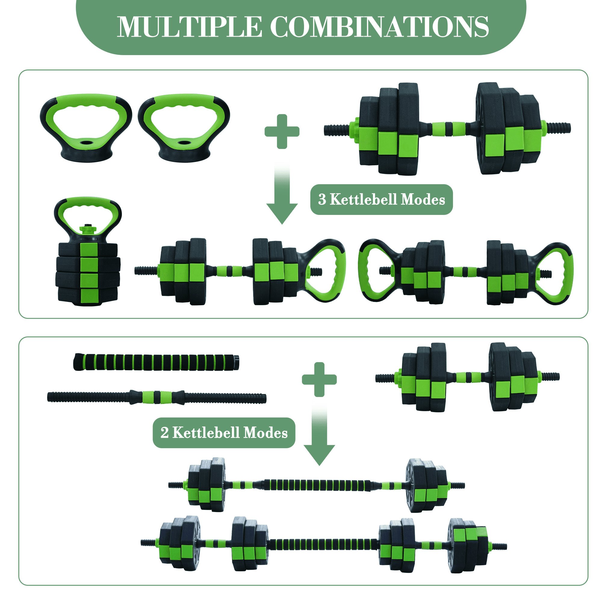 4-in-1 Adjustable Dumbbell Set 44 lbs – Multi-Functional Home Gym Weights with Dumbbell, Barbell, Kettlebell & Push-Up Stand – Octagonal Head – Strength Training Equipment for Men & Women