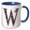 Blue/White, variant on 3drose, Pretty Image of Ruby Jeweled Monogram Letter W, 11oz Magic Transforming Mug