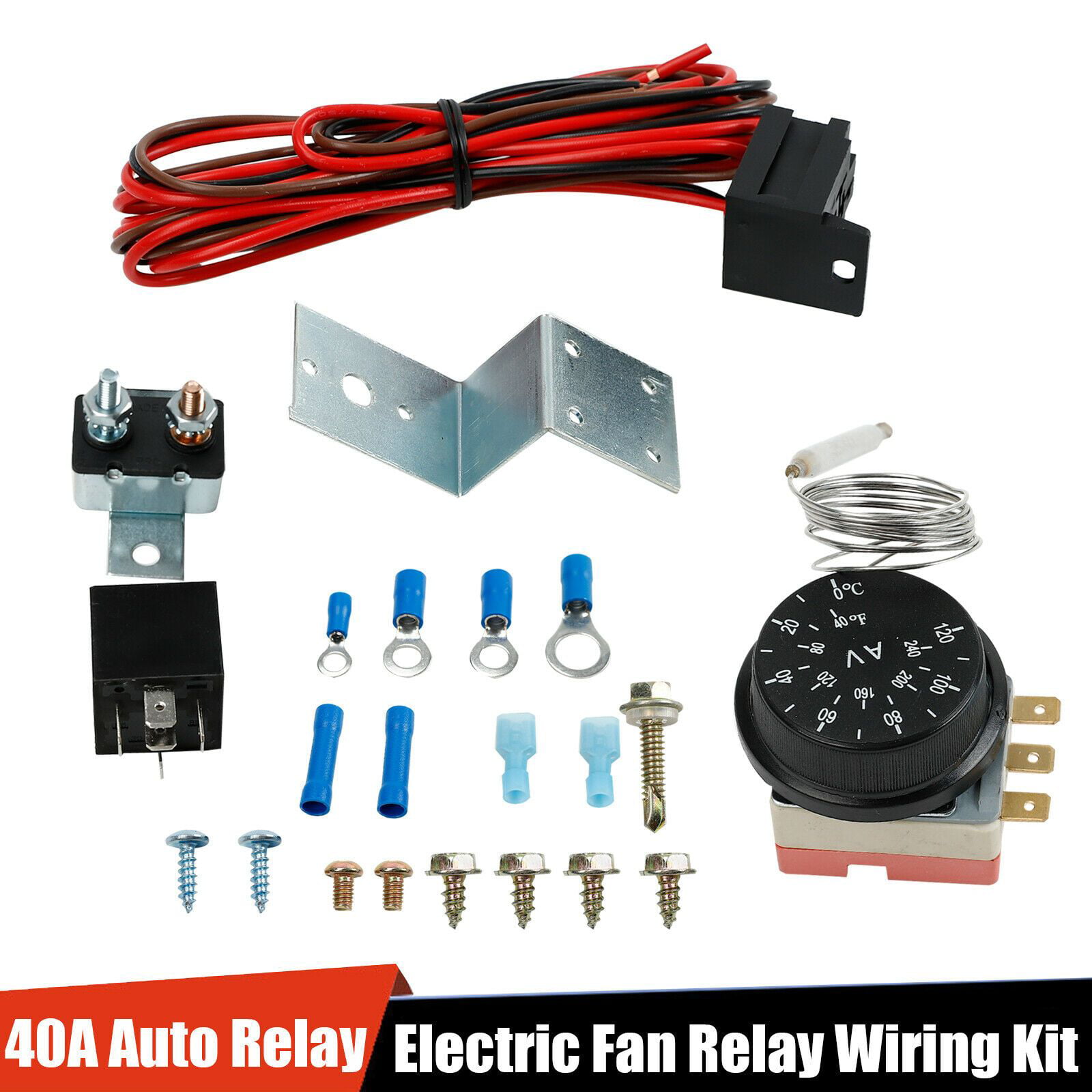 12 Electric Radiator Cooling Fan Blue Thermostat Control Relay Wire Kit 
