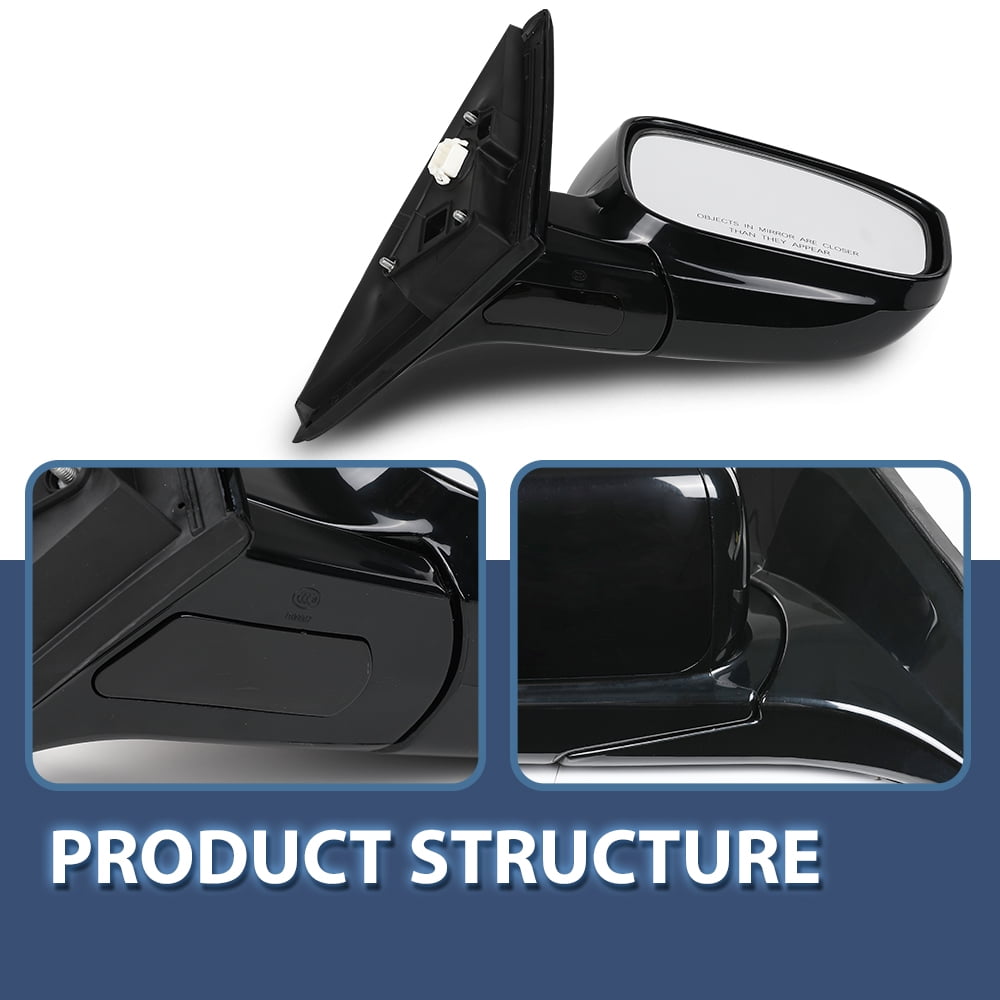 Power Mirror Front Passenger Side Gloss Black Fit for Honda Accord 2003-2007 3-Pin Manual Folding