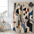 thumbnail image 4 of Abstract Lines Bathroom Shower Curtains with 12 Hooks Polyester Waterproof Shower Curtain for Stalls and Bathtubs Boho Vintage Clouds Geometric Color Block Decorative Bathroom Curtain 36x78 Inches, 4 of 9