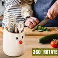 thumbnail image 3 of Kitchen Rotating Knife Holder and Storage Rack, Countertop Multifunctional Chopstick Tube with Integrated Knife Block, Cutlery Organizer, Chopstick Cage Cream Color Sticker Nose B, 3 of 6